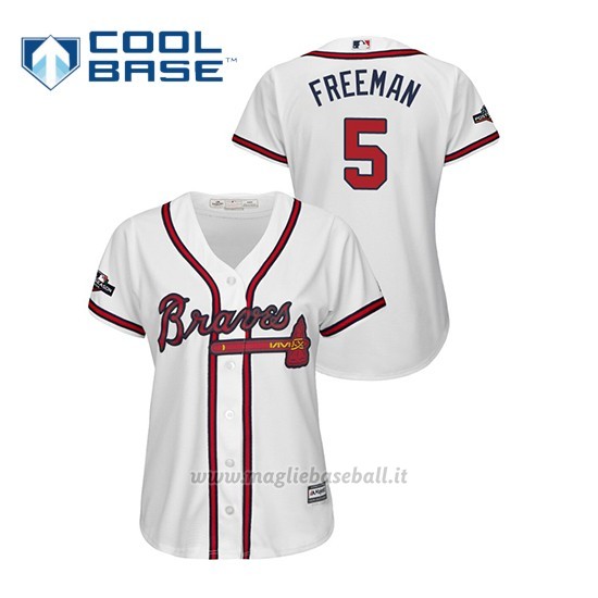 Maglia Baseball Donna Atlanta Braves 5 Freddie Freeman 2019 Postseason Cool Base Bianco